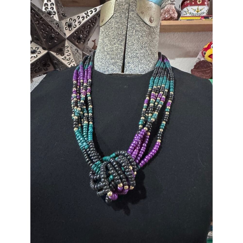 Vintage multi-strand seed bead statement necklace